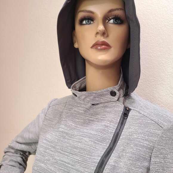 LULULEMON BUST A MOVE JACKET PEPLUM REMOVABLE HOOD DOUBLE ZIPPER STRETCH sz S - Picture 7 of 12